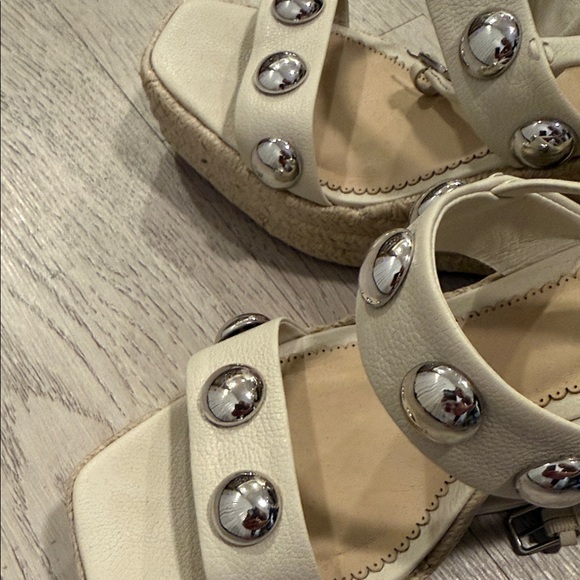 Cinq a Sept Cream Platform Sandals with Silver Accents - Picture 4 of 4